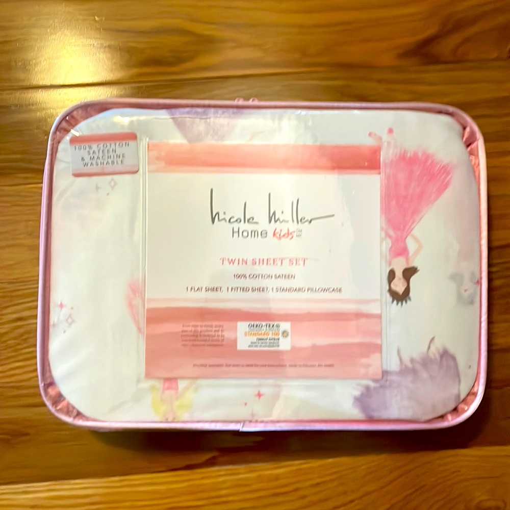 Nicole Miller Home Kids 100% Cotton Twin Princess Sheet Set